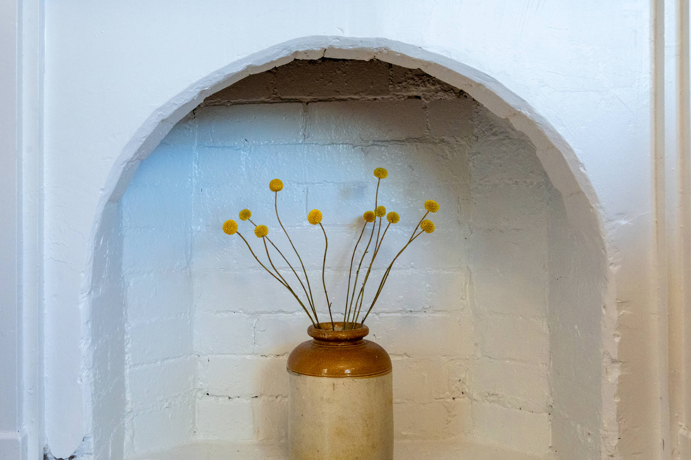 Dried flowers detail in bathroom. Photo: Oliver Berlin.